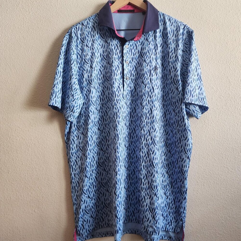 Greyson Polo Shirt Mens Large Pattern Golf Performance Stretch Wolf Made Peru